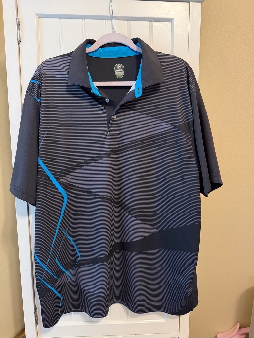 PGA TOUR Pro Series Golf Polo Men’s XL Black Gray Turquoise